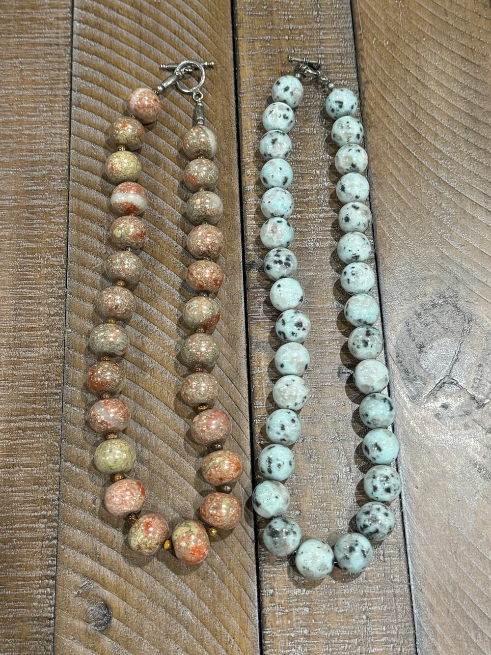 Lot of 2 Necklaces: Multi-Color Agate Lotus Jasper